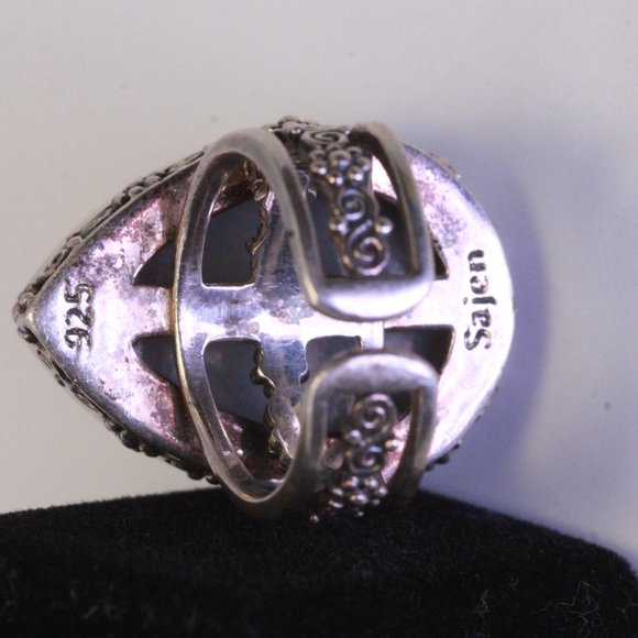 STERLING SILVER SAJEN DRUZY SILVER ANIMAL PRINT SPLIT RING - Picture 5 of 9